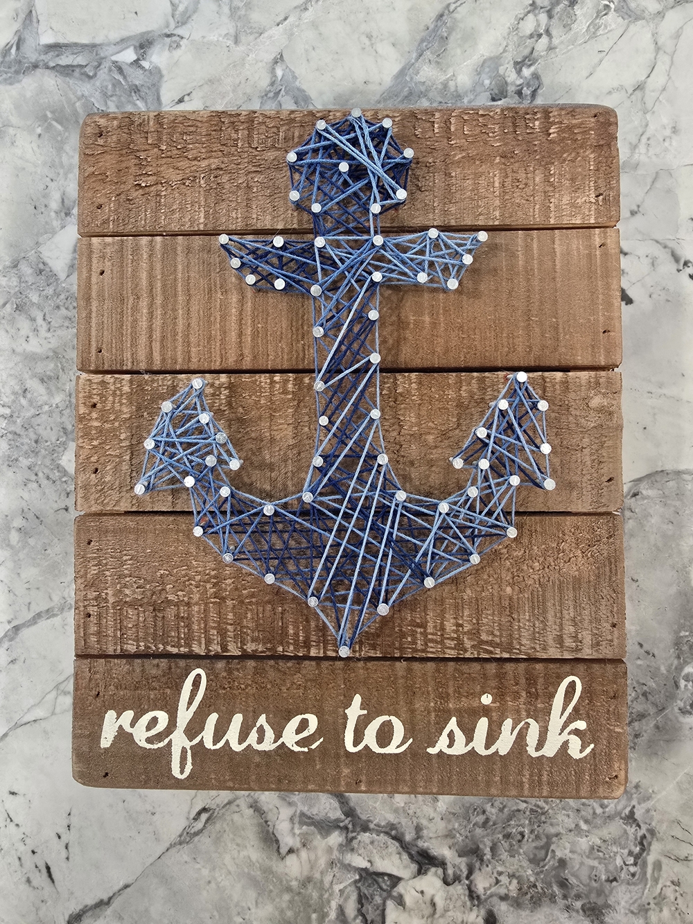 Refuse to Sink Nautical Anchor String Art Wall Decor - Blue